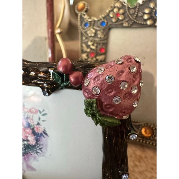 3 Enameled Metal Floral Photo Frames table top mini small crown crystals set - Picture 11 of 16